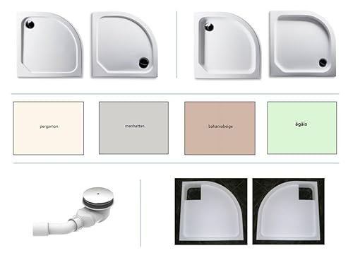 KOMPLETT-PAKET: Duschwanne viertelkreis + Styroporträger/Wannenträger + Ablaufgarnitur (Dusche: Pergamon, Manhattan, Bahamabeige/Beige, Ägäis) (Pergamon, 90 x 90 x 2,5cm, Gesamthöhe 14,5cm) von Generisch