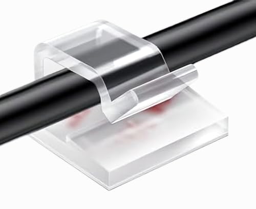 Kabelhalter mit stark haftendem doppelseitigem Klebeband(50St) für zuverlässige Befestigung ohne Bohren,Kabelmanagement für Schreibtisch&Wand Unsichtbarer Organizer,Einfach zu Montieren (Transparent). von Generisch
