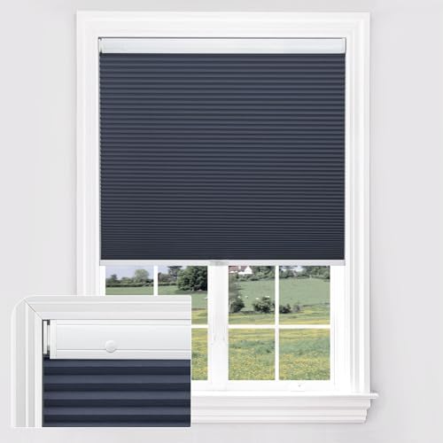 Kabellose Verdunkelungsrollos mit Wabenstruktur, einfach zu installieren, für Zuhause und Büro, Marineblau, 147 cm B x 122 cm H – kein Werkzeug erforderlich von Generisch