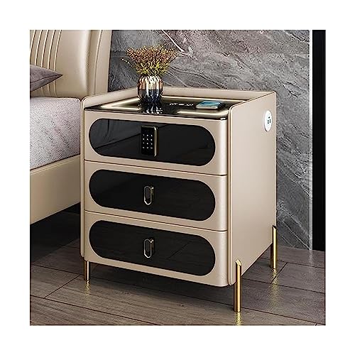 Kabelloser Nachttisch mit Schloss – intelligenter Nachttisch, LED-Beleuchtung, USB-Anschlüsse, Aufbewahrungsschubladen für Schlafzimmer-Organisation von Generisch