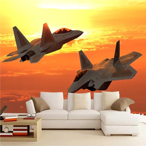Kämpfer Fototapete selbstklebend 3D Effekt Flugzeug Wandgemälde Tapete für Wände Schlafzimmer Wohnzimmer Schlafzimmer TV-Hintergrund Kinderzimmer Dekoration （300 x 210 cm） von Generisch