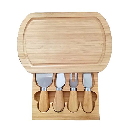 Käsebrett Käseplatte Servierbrett Cheese Board aus umweltfreundlichem Bambus mit Hobel Gabel Messer Schublade von Generisch