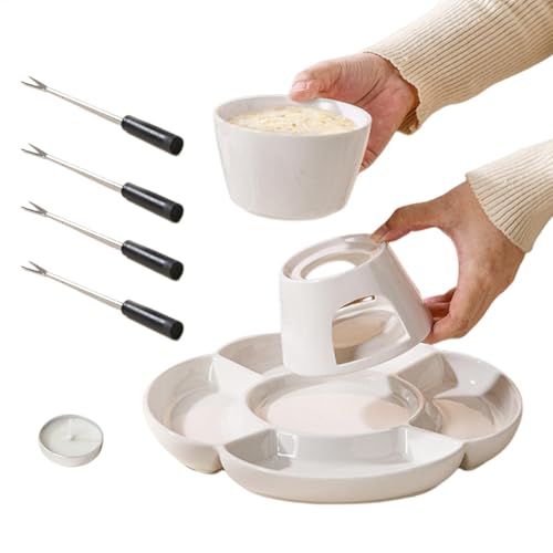 Käsefondue-Set, Schmelztopf-Set mit Gabel und Tablett, Keramik, Schmelzkerze, Erhitzungstopf-Set für Date, Nacht, Geburtstag Käsefondue-Set, Schmelztopf-Set mit Gabel und Tablett, Keramik, Schmelzkerze, Erhitzungstopf-Set für Date, Nacht, Geburtstag von Generisch