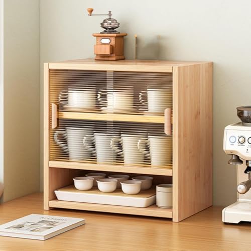 Kaffeestation Organizer Rack, 3 Etagen, Tassen-Display mit Schiebetür aus Acryl, Küchenthekenregal für Tee und Kaffee-Zubehör, Aufbewahrungslösung auf der Arbeitsplatte von Generisch