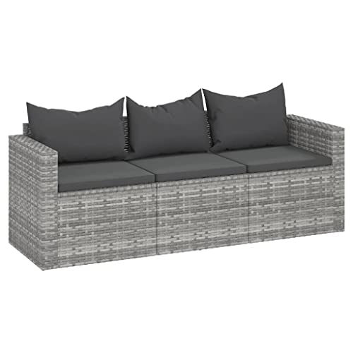 Kangqiling 3-Sitzer Gartensofa mit Kissen aus Polyrattan grau, grau, 362328 von Generisch