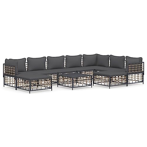 Kangqiling 3186809 Gartenmöbel-Set 10-teilig mit Kissen Anthrazit aus Polyrattan, Anthrazit Kangqiling 3186809 Gartenmöbel-Set 10-teilig mit Kissen Anthrazit aus Polyrattan, Anthrazit von Generisch