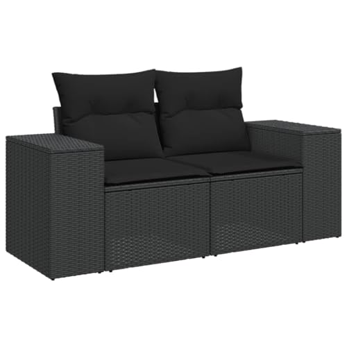 Kangqiling 365974 Gartensofa mit Kissen 2-Sitzer, schwarz, aus Polyrattan, schwarz Kangqiling 365974 Gartensofa mit Kissen 2-Sitzer, schwarz, aus Polyrattan, schwarz von Generisch