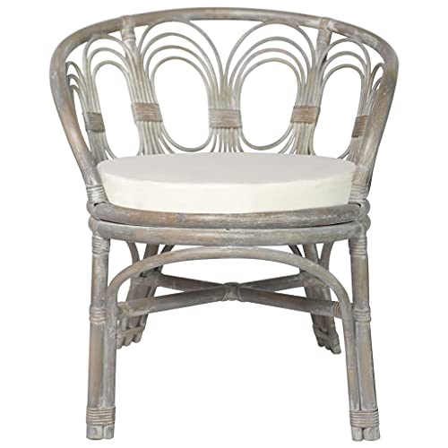 Kangqiling Esszimmerstuhl mit grauem Kissen aus Rattan Le und Leinen, grau, 325476 von Generisch