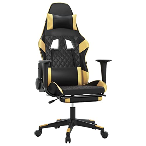 Kangqiling Gaming Stuhl mit Fußstütze Schwarz und Gold Kunstleder Gold 3143766 von Generisch
