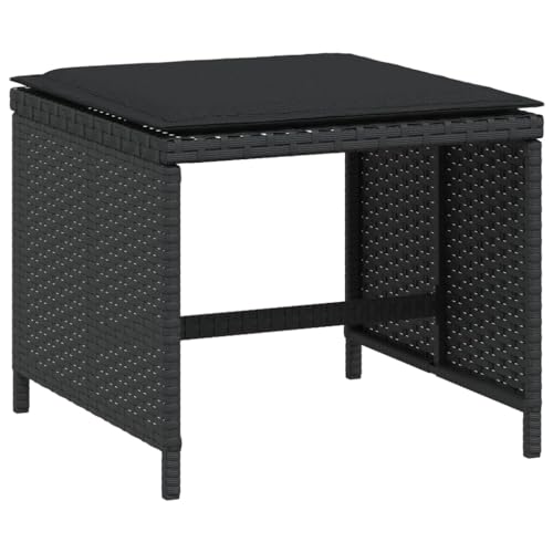 Kangqiling Gartenhocker mit Kissen, 4 Stück, schwarz, 40 x 40 x 35 cm, Polyrattan, schwarz, 4007484 von Generisch
