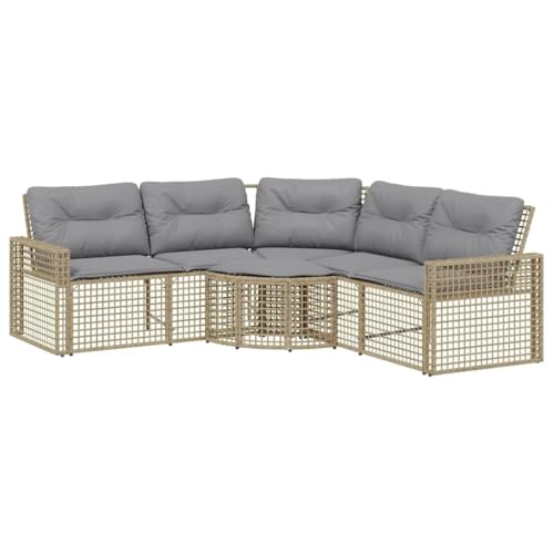 Kangqiling Gartensofa in L-Form mit Kissen und Pouf beige aus Polyrattan, Beige, 365897 von Generisch