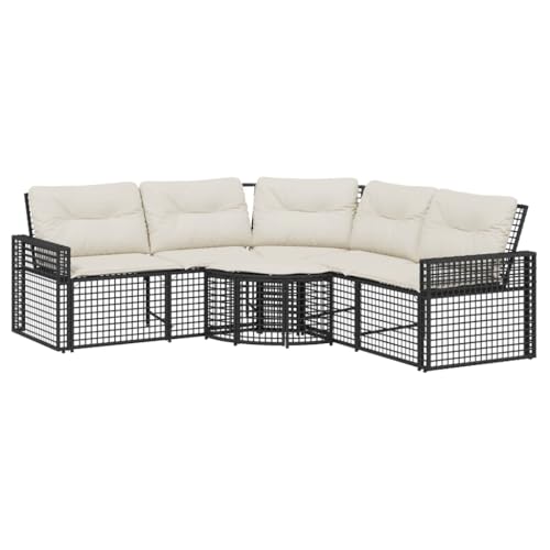 Kangqiling Gartensofa in L-Form mit Kissen und Pouf schwarz aus Polyrattan, schwarz, 365892 von Generisch