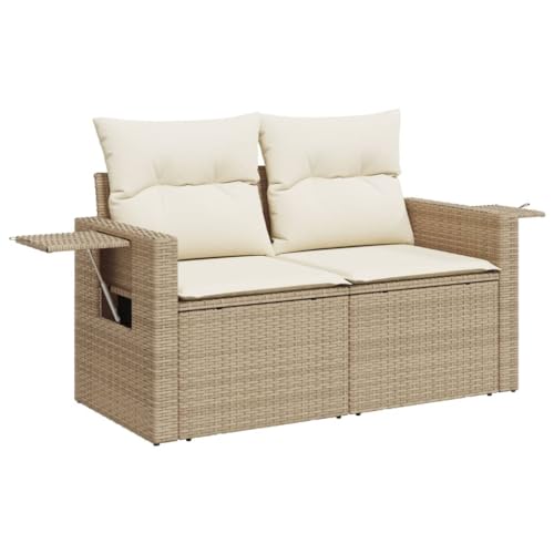 Kangqiling Gartensofa mit Kissen 2-Sitzer beige aus Polyrattan, Beige, 366079 von Generisch