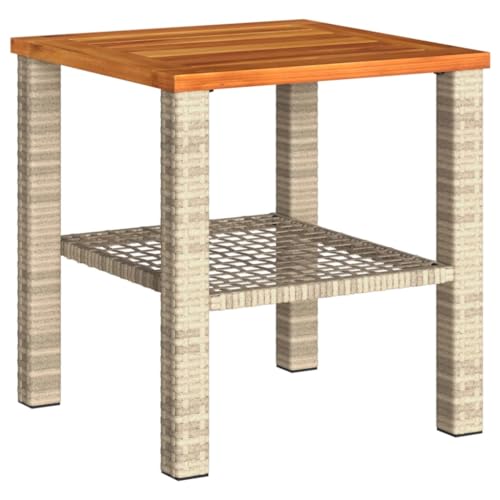 Kangqiling Gartentisch Beige 40 x 40 x 42 cm Polyrattan und Akazienholz, Beige, 366265 von Generisch
