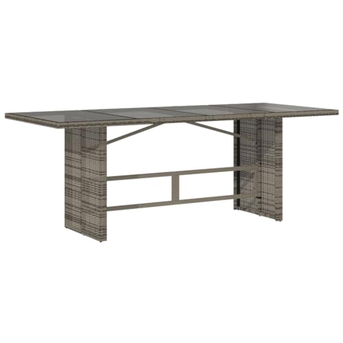 Kangqiling Gartentisch Glasplatte Grau 190 x 80 x 75 cm Polyrattan, grau, 365604 von Generisch
