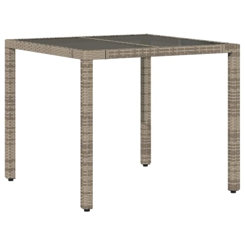 Kangqiling Gartentisch Glasplatte Grau 90 x 90 x 75 cm Polyrattan, grau, 365588 von Generisch