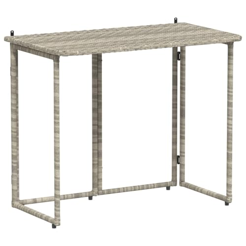 Kangqiling Gartentisch klappbar hellgrau 90 x 51 x 75 cm Polyrattan, grau, 4108258 von Generisch