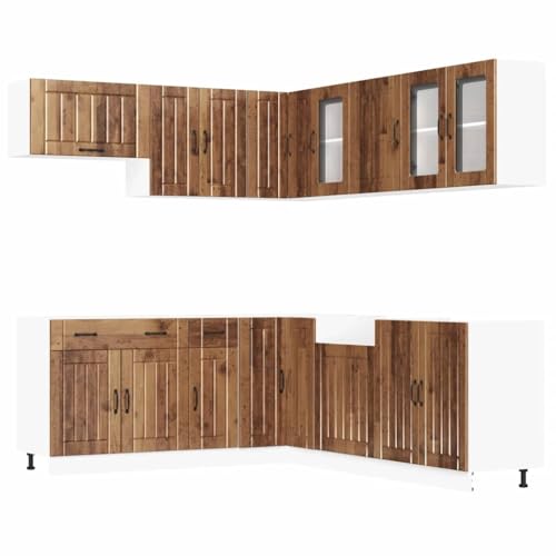 Kangqiling Küchenmöbel-Set 11-teilig Lucca antikes Holz aus Spanplatte, Braun, 3314929 Kangqiling Küchenmöbel-Set 11-teilig Lucca antikes Holz aus Spanplatte, Braun, 3314929 von Generisch