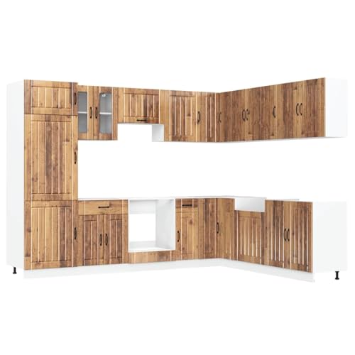 Kangqiling Küchenmöbel-Set 14-teilig Lucca antikes Holz aus Spanplatte, Braun, 3314989 von Generisch