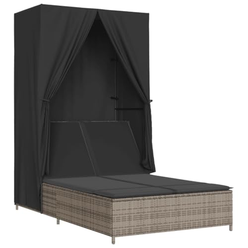 Kangqiling Sonnenliege mit Doppeldach und Vorhängen aus Polyrattan, grau, 368101 Kangqiling Sonnenliege mit Doppeldach und Vorhängen aus Polyrattan, grau, 368101 von Generisch