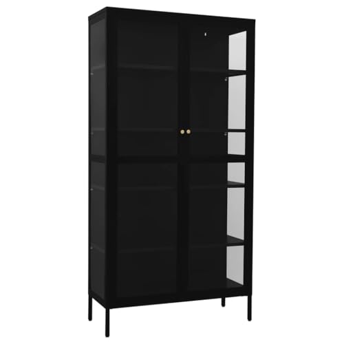 Kangqiling Vitrine Schwarz 90 x 40 x 180 cm aus Stahl und gehärtetem Glas, Schwarz, 336079 von Generisch