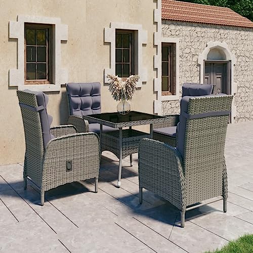 Kangqiling3058524 5-teiliges Gartenmöbel-Set aus Polyrattan und grauem Glas von Generisch