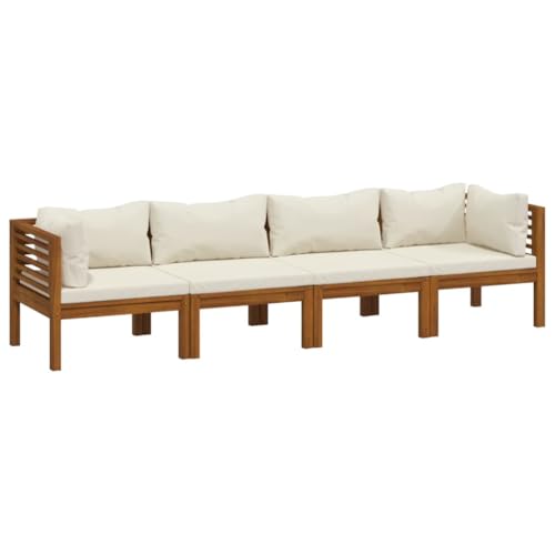Kangqiling3086933 Gartensofa 4 Sitzer mit Kissen Creme Massiv Akazie von Generisch