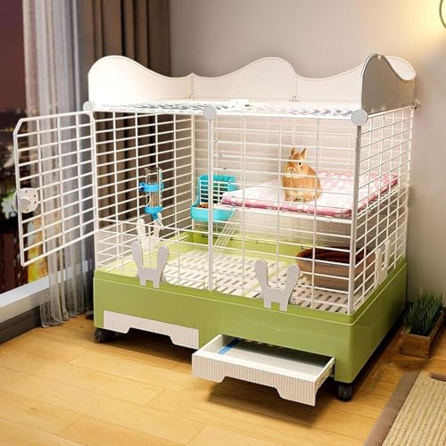 Kaninchenkäfig für den Innenbereich, mit Dachfenster, doppellagiges, leicht zu reinigendes Design, geräumiger Wohnbereich für Haustiere, verbesserte Sicherheitsbleche von Generisch