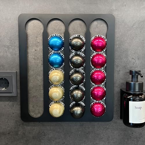 molemo Kapsel-Halter für Nespresso Vertuo Aufbewahrung selbstklebend Halter Vertuo Kapseln Wandmontage Ohne Bohren Kapsel-Spender Organizer Camping (schwarz) von molemo
