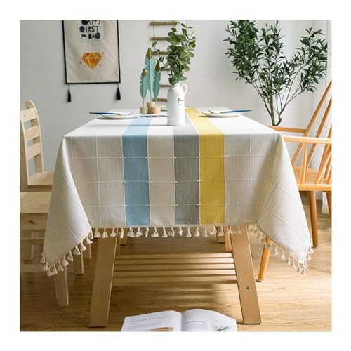 Kariert & Gestreift Rechteckige Tischdecke 90x140 cm, waschbar, Polyester mit Quasten, perfekt für Picknicks im Freien, Partys & Essen - Grau Gelb Blau Kariert & Gestreift Rechteckige Tischdecke 90x140 cm, waschbar, Polyester mit Quasten, perfekt für Picknicks im Freien, Partys & Essen - Grau Gelb Blau von Generisch