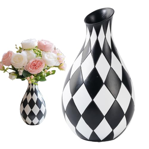Karierte Keramik-Blumenvase, schwarz-weiß kariert, moderner Blumenbehälter aus Kunstharz, dekorativer Tischaufsatz für Küche, Esszimmer, Badezimmer, trendige Wohnkultur, ästhetisch Karierte Keramik-Blumenvase, schwarz-weiß kariert, moderner Blumenbehälter aus Kunstharz, dekorativer Tischaufsatz für Küche, Esszimmer, Badezimmer, trendige Wohnkultur, ästhetisch von Generisch