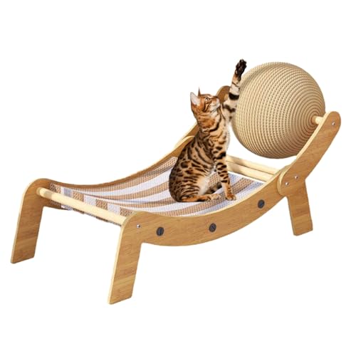 Katze Lounge Kratzbrett | Katzen Relax Sessel Mit Spielball,Abfallfeste Wellpappe Möbel Für Innen & Außen, Balkon, Sonnenbad Und Strandnutzung von Generisch