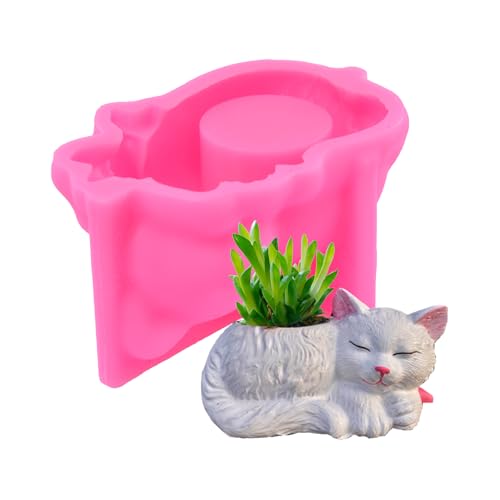 Katze Silikonform,Süße schlafende Katze Blumentopfformen | Handgefertigte Kerzenhalter-Silikonform Zement-Ton-Form für Kerzenhalter Sukkulenten-Pflanzgefäß von Generisch