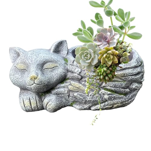 Katzen-Blumentopf, Katzen-Sukkulenten-Töpfe, Farbenfrohe, Einzigartige Sukkulenten-Töpfe Aus Kunstharz Mit Schlafender Katze Den Innen- Und Außenbereich, Niedlicher Übertopf von Generisch