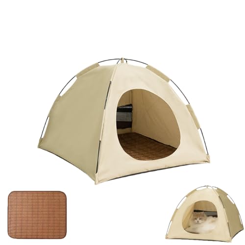 Katzen Kühlzelt, Katzenkühlhaus, Kühlzelt Katze Katzenzelt, Abnehmbares Kühlbett, Haustier-Tipi, Katzenhaus Für Den Innen- Und Außenbereich, Leicht, Waschbar (Beige, 48 * 48 * 42 cm) von Generisch
