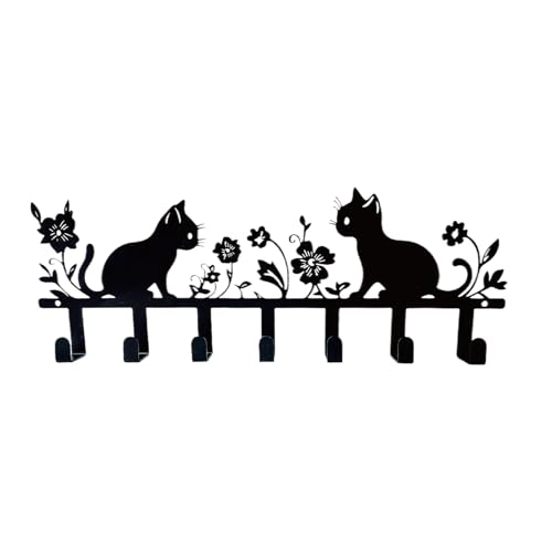 Katzen-Schlüsselhalter, Wandhaken, selbstklebende Katzen-Schlüsselleiste, niedlicher Eisen-Haustierhaken mit floralem Schal-Design, dekoratives Mantel- und Code-Rack für Eingang, Flur, Badezimmer oder Katzen-Schlüsselhalter, Wandhaken, selbstklebende Katzen-Schlüsselleiste, niedlicher Eisen-Haustierhaken mit floralem Schal-Design, dekoratives Mantel- und Code-Rack für Eingang, Flur, Badezimmer oder von Generisch
