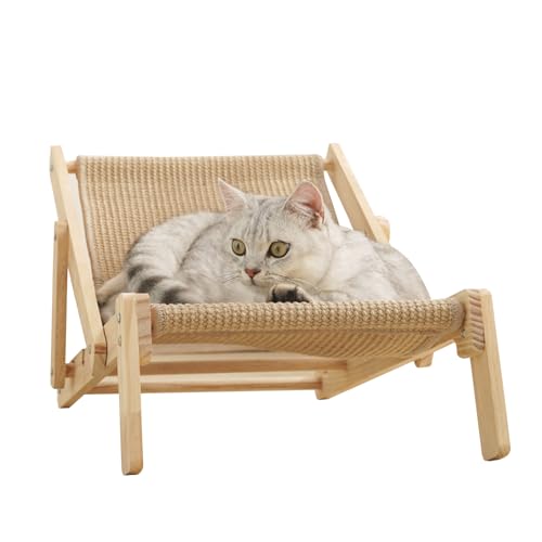 Katzen Sisal Relax Sessel | Erhöhte Katzenliege Mit Lounge-Funktion - Massivholz Krallenpflege-Möbel Abnehmbares Katzenzubehör Für Innen Außen Balkon Sonnenplatz & Nachttischbereich von Generisch