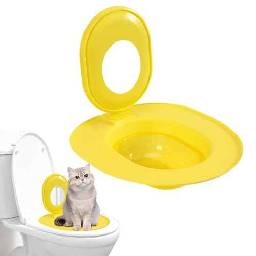 Katzen-Toilettensitz-Trainer, Katzentoiletten Trainingsset, Wiederverwendbarer WC-Sitz Toiletten Training System, Für Die Haustierreinigung, Bringt Der Katze Bei, Die Toilette Zu Benutzen (Gelb) von Generisch
