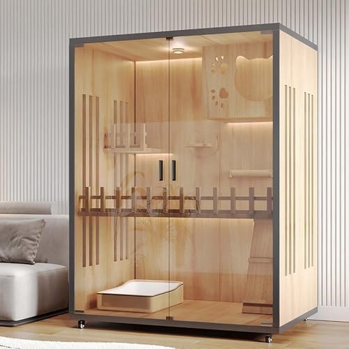 Katzengehege – Großes Katzenhaus aus Holz für drinnen und draußen, mit feststellbaren Rädern, mehrschichtigem Klettergerüst und gehärtetem Glas für Katzen Katzengehege – Großes Katzenhaus aus Holz für drinnen und draußen, mit feststellbaren Rädern, mehrschichtigem Klettergerüst und gehärtetem Glas für Katzen von Generisch