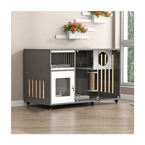 Katzengehege aus Holz mit Rädern, geschlossene Villa für drinnen und draußen, Haustiersicherheit und Komfort von Generisch