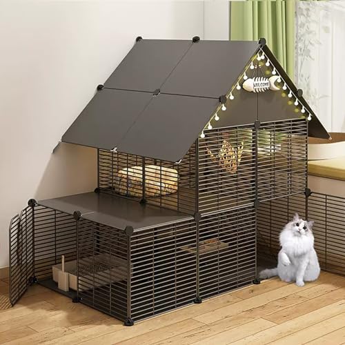 Katzenkäfig 2/3-stöckig zusammenklappbar Haustier Laufstall Indoor mit Leitern - Abnehmbarer Metalldraht Kleintierkäfige für 1-3 Katzen von Generisch