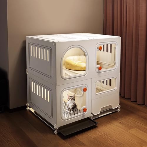 Katzenkäfig Indoor mit Katzentoilette - Passend für 2 Katzen, Outdoor Katzenhütte mit transparenter Tür für einfache Interaktion, platzsparendes Katzengehege Katzenkäfig Indoor mit Katzentoilette - Passend für 2 Katzen, Outdoor Katzenhütte mit transparenter Tür für einfache Interaktion, platzsparendes Katzengehege von Generisch
