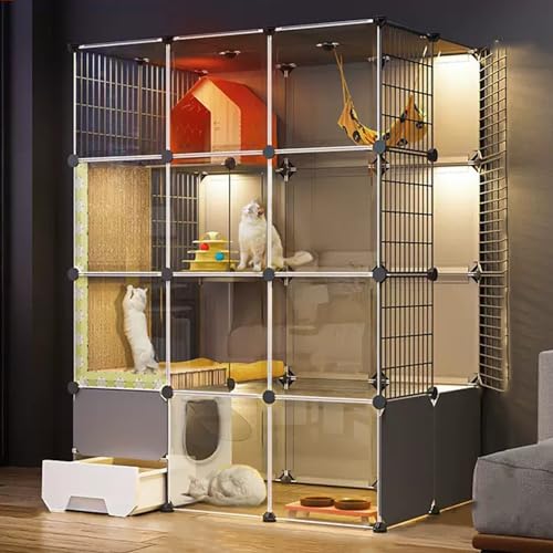Katzenkäfig Indoor mit Katzentoilette und Laufstall, transparentes Paneel-Katzenhaus mit Plattformen, separates Toiletten-Design für mehrere Katzen Katzenkäfig Indoor mit Katzentoilette und Laufstall, transparentes Paneel-Katzenhaus mit Plattformen, separates Toiletten-Design für mehrere Katzen von Generisch