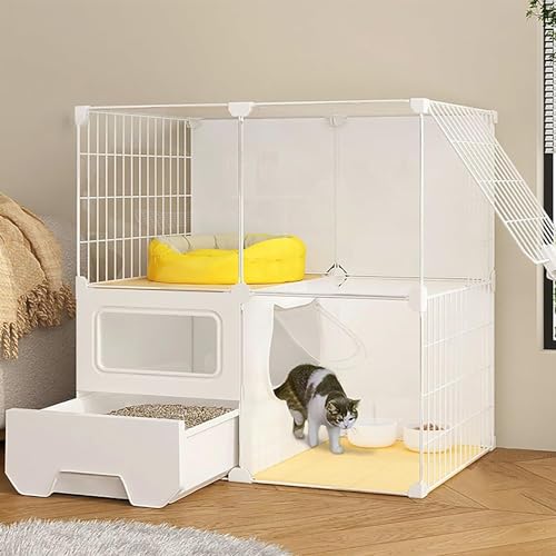 Katzenkäfig für den Innenbereich mit geschlossener Katzentoilette und Leiter, mehrschichtiges Design für einfache Reinigung, geräumig für mehrere Katzen Katzenkäfig für den Innenbereich mit geschlossener Katzentoilette und Leiter, mehrschichtiges Design für einfache Reinigung, geräumig für mehrere Katzen von Generisch