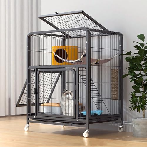 Katzenkäfig mit 2 Etagen und Katzenklo für den Innenbereich, mobiles Katzengehege mit Rollen für einfache Mobilität und Reinigung der Bodenwanne, ideal für kleine Haustiere Katzenkäfig mit 2 Etagen und Katzenklo für den Innenbereich, mobiles Katzengehege mit Rollen für einfache Mobilität und Reinigung der Bodenwanne, ideal für kleine Haustiere von Generisch