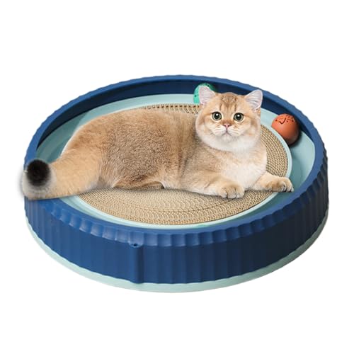 Katzenkratzbrett - Wellpappe Katzenkratzer | rutschfeste Unterseite | Mit 2 Spielzeugbällen | Interaktives Haustierzubehör | Runde Kratzunterlage für aktives Spielen Kätzchen Training Bereicherung von Generisch