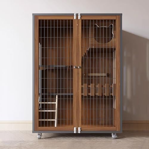 Katzenlaufstall mit Eisentor, Rädern, mehrschichtigem Design, atmungsaktivem Netzgewebe und Beleuchtung für Komfort und Sicherheit im Innenbereich Katzenlaufstall mit Eisentor, Rädern, mehrschichtigem Design, atmungsaktivem Netzgewebe und Beleuchtung für Komfort und Sicherheit im Innenbereich von Generisch