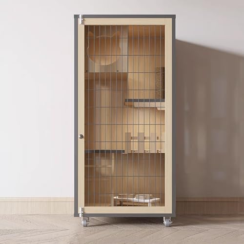 Katzenlaufstall mit Eisentor, Rädern, mehrschichtigem Design, atmungsaktivem Netzgewebe und Beleuchtung für Komfort und Sicherheit im Innenbereich Katzenlaufstall mit Eisentor, Rädern, mehrschichtigem Design, atmungsaktivem Netzgewebe und Beleuchtung für Komfort und Sicherheit im Innenbereich von Generisch