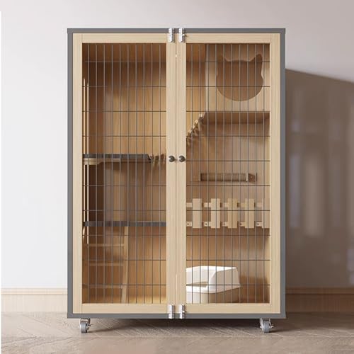 Katzenlaufstall mit Eisentor, Rädern, mehrschichtigem Design, atmungsaktivem Netzgewebe und Beleuchtung für Komfort und Sicherheit im Innenbereich Katzenlaufstall mit Eisentor, Rädern, mehrschichtigem Design, atmungsaktivem Netzgewebe und Beleuchtung für Komfort und Sicherheit im Innenbereich von Generisch