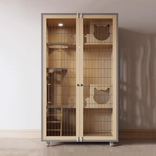 Katzenlaufstall mit Eisentor, Rädern, mehrschichtigem Design, atmungsaktivem Netzgewebe und Beleuchtung für den Komfort und Sicherheit von Haustieren im Innenbereich Katzenlaufstall mit Eisentor, Rädern, mehrschichtigem Design, atmungsaktivem Netzgewebe und Beleuchtung für den Komfort und Sicherheit von Haustieren im Innenbereich von Generisch